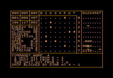 Time Trek game screenshot for Commodore PET